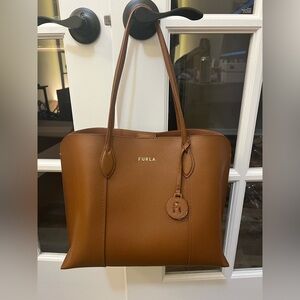 Furla Victoria cognac large Leather Tote new condition